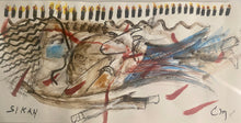 Load image into Gallery viewer, Cuban artist Clara Morera, unique, Chagall like, Superb! El Sikan is mix media on paper, 12" x 24", completed in 2007.