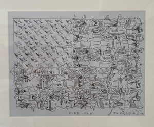 Cuban artist Tomas Esson Flag  Ink on paper  8" x 11"   Framed - 15" x 17"  2002 3