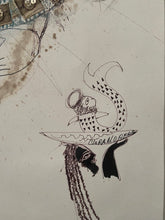 Load image into Gallery viewer, Cuban artist Clara Morera, Sikan el Pez y Sacrificio is mixed media on heavy paper 22"x 30" from 2002, detail 1