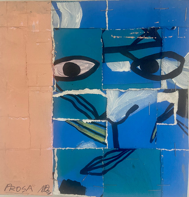 Prosa - fabulous, unique work by Cuban artist Noel Morera, is a mixed media collage. For this work the artist assembled together cut up pieces of other works creating this unique work. This mixed media work measures 7.5