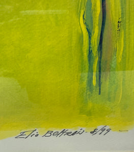 Elio Beltran 1997 work. The mixed media on paper illustrates what the critic Armando Alvarez Bravo describes as work influenced by the experience of separation, exile and loss. The work measure 24" x 18". signature