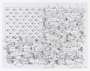 Tomas Esson Flag  Ink on paper  8" x 11"   Framed - 15" x 17"  2002