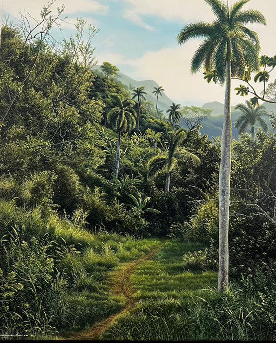Palma del Camino is an oil on canvas by Cuban artist Quizbel Lezcano Blanco.  The work measures 39