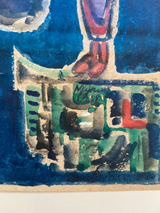 Detail. Cuban artist Jose Mijares' Interior  Watercolor on paper  8 ¾” x 11 “  17 ¼ “ x 19” with Frame  1968