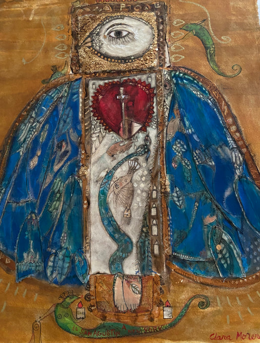 Cuban artist Clara Morera in her unique style. Clara Morera was born on July 21, 1944 in Cuba. Santo, Santo, Santo es el Pajaro is Mixed Media on heavy paper, measures 30