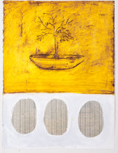 Load image into Gallery viewer, Cuban artist Connie Lloveras - Pod with Tree and Three Eggs, Mixed Media on paper, 30&quot; x 22&quot;,  2012, Cuban Art
